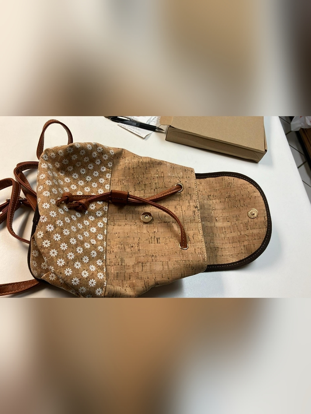 100% Cork Daisy Tan Backpack Beach Cute From Canary Islands